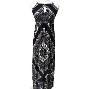 NWT INC Black White Paisley Halter Maxi Dress Geometric Medallion Women's XS